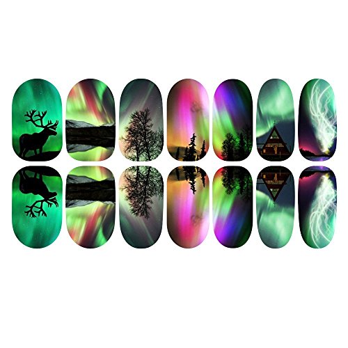 1 Sheet 3D Beautiful Landscape Nail Art Tips Pack Decal Wrap Water Tattoo Noctilucent Transfer Stickers DIY Decoration Fashion Xmas Gift #4