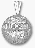 Arkansas Razorbacks Hogs Basketball Pendant - Sterling Silver Jewelry