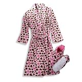 Jolie - Ladies Plus Size Fleece Leopard Robe And Bootie Slipper Set, Brown, Pink