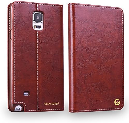 Note4 Case, Grand Albert Note4 Wallet Case N910 Case [Dark Brown] - Premium Genuine Leather Wallet Cover with [Card Slots] and [Strap] for Samsung Note4 N910 (PU Dark Brown)