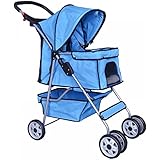 New Blue 4 Wheels Pet Stroller Cat Dog Cage Stroller Travel Folding Carrier 04T