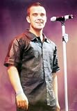 Robbie Williams (At Mic) Black Wood-Mounted Music Poster Print - 24