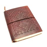 Chocolate Embossed Leather Notebook Medium 105 x 145mm