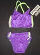 Girls Crop Top 2 PC Tankini Pink with Purple Side Stripes