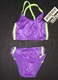 Girls Crop Top 2 PC Tankini Pink with Purple Side Stripes