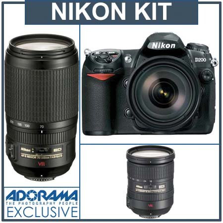 Nikon D200 Digital 10.2mp SLR Camera Outfit with 18-200mm f/3.5-5.6G ED-IF AFS DX VR Zoom-Nikkor Lens & 70mm - 300mm f/4-5.6G ED AF-S DX VR (Vibration Reduction) - USA Warranty