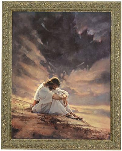 IN THE WILDERNESS Framed Canvas 18" x 23" Image Size Christian Spiritual Jesus Christ Art