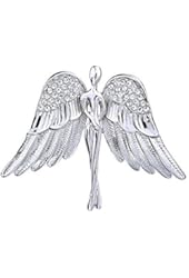OKAJEWELRY Guardian Angel Rhinestone Silver Tone Brooch Pin