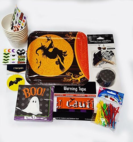 Halloween Party Supplies Bundle Fun For Kids and Adults - Baking Cup With Bat and Skeleton Picks - Warning tape ... Perfect for Your Halloweens' Eve Party and Spooky Night of Fun