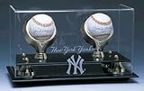 Ultimate 2 Ball with Gold Rings and Riser Display Case with Engraved MLB Team Logo