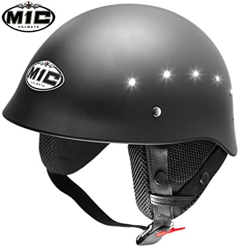 M1C LED LIGHTS MOTORCYCLE HALF FACE HELMET MATTE FLAT BLACK DOT- SMALL S