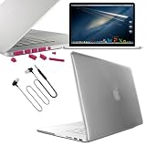 Skque Clear Crystal Hard Transparent Cover Case + Hot Pink Silicone Port Dust Plug Cup + LCD Display Screen Protector Film + 3.5MM Earphone headset w/mic for Apple MacBook Pro 13.3" with Retina display