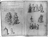 Drawings of annual guild days of Norwich,England,1705,Royal Free-School,people