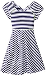 Girls A-line Striped Print Polyester Scoop Neck Raglan Sleeves Short Sleeves Piping  Dress