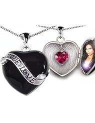 Original Star K (tm) True Love Black Enamel Locket With 7mm Heart Created Ruby Surprise in .925 Sterling Silver
