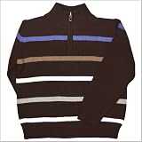 Boys Quarter Zip Stripe Sweater-Cocoa-4/5 Image