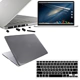 Skque Smoke Crystal Plastic Hard Case + Clear Display Screen Protector Guard + Black Soft Silicone Keyboard Skin Cover + Port Anti-dust Plug Cover for Apple MacBook Pro 13.3" with Retina display