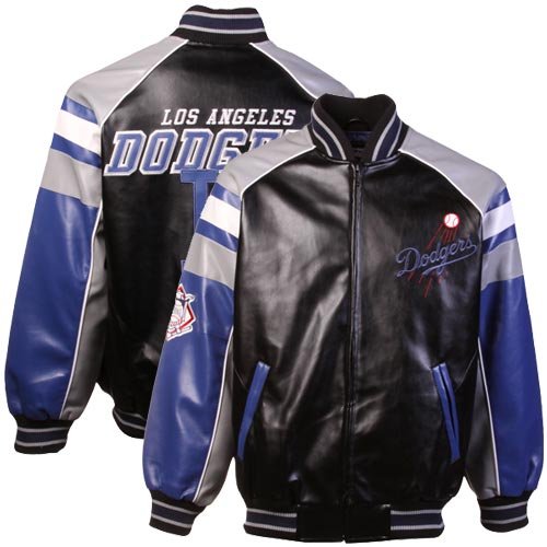 L.A. Dodgers Black Pleather Varsity Full Zip Jacket - (X-Large)