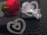 Double Heart Shaped Chrome Metal Bookmark with Heart Cut Out - Baby Shower Gifts & Wedding Favors