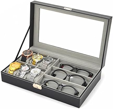Seiorca Leatherette Sunglasses eye glasses &amp; Bracelet Watch Storage Box Display Organizer Case (Black)