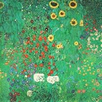 Farm Garden with Sunflowers Styles Art Poster Print by Gustav Klimt, 12x12
