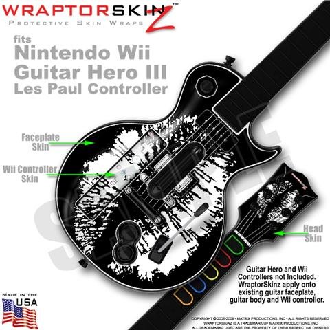 Big Kiss White on Black Skin by WraptorSkinz TM fits Nintendo Wii Guitar Hero III (3) Les Paul Controller (GUITAR NOT INCLUDED)