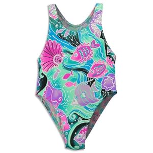 Tidepools Swimwear - Girls One Piece Swimsuit, Sea Green, Multi