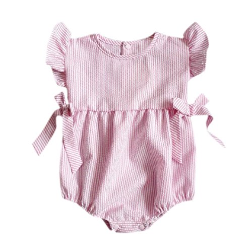 Baby Boys Girls Sunsuit Ruffled Rompers Striped Clothing Jumpsuit Rompers (Age:3-9M, hot pink)