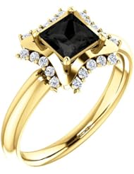 10K Yellow Gold Princess Cut Black and White Diamond Geometric-Inspired Ring -- LIFETIME WARRANTY