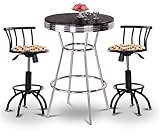 Chrome Bar Table & 2 Black Adjustable 24