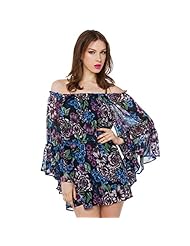 Vintage  Chiffon Off the Shoulder General Print  Dress With Ruffles