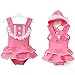PGXT Girl One-Piece Falbala Swimwear Bathing Suit Bikini Swimsuit With Hat Pink
