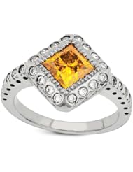 Gemesis Created Diamond, Vivid Fancy Deep Orange, Fashion Fishtail Design With Migraine Shank Diamond Accents, 18Kt W/G, Ring, 1.84 TCWT