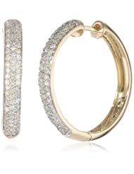 14k Gold Round-Cut Pave Diamond Hoop Earrings (3/4 cttw, H-I Color, I1-I2 Clarity)