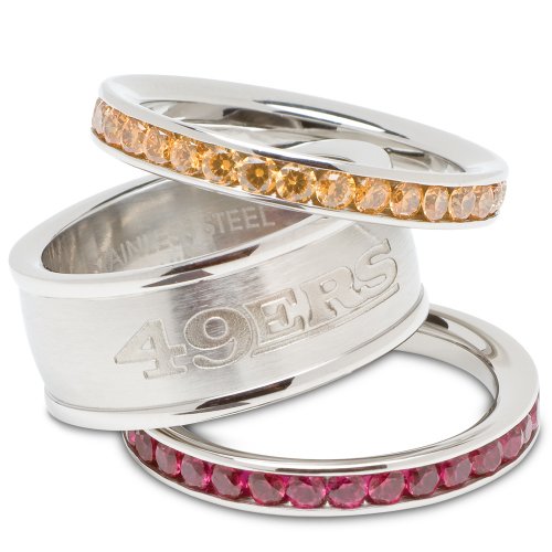 San Francisco 49ers Logo Crystal Stacked Ring Set (Size 8)