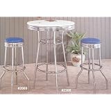 3pc Retro Nostalgic Soda Fountain Style Bar Table and 2 Blue Seat Stools by visiondecor Furniture