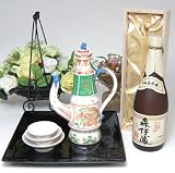 【送料無料】お屠蘇5点セット岸寿美子デザインB(盆黒)+本格芋焼酎 森伊蔵 720ml桐箱入り(焼酎)