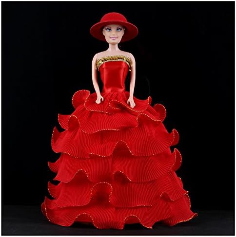 Highmall Handmade Clothes Wedding Dresses Grows Outfit for 11.5 Inches 30 CM Barbie Dolls Princess Dolls (Multi-layer Cake Skirt Red)