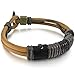 Men's Alloy Genuine Leather Bracelet Bangle Rope Brown Gold Black Braided Biker Tribal (with Gift Bag)