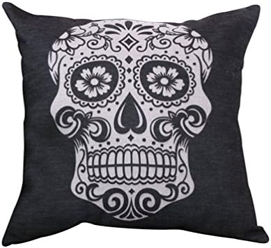 FFMODE Cotton Linen Square Decorative Throw Pillow Case Cushion Cover Skull Head 18''X18''