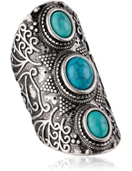 Steve Madden Turquoise Triple Bead Long Ring, Size 7