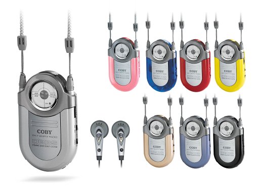 COBY CX 7BLK Mini AM FM Radio with Neck Strap in Black Silver