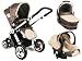 3in1 ALU Kombi-Kinderwagen mit Babyschale & Tragewanne, Luftreifen, Regenschutz, Aluminium, Griff schwenkbar BE