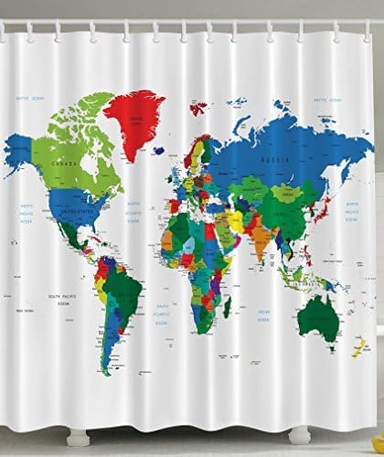 Shower Curtains, World Map Waterproof Anti-mildew Polyester Bath Curtain Shower Curtain Home &amp; Bathroom Decorative 72x72 Inch with Hooks