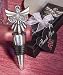  Add an angelic accent to your tables with these spirited angel design wine bottle stopper favors Wine themed favors are always a popular choice for events of all occasions. And these unique wine stoppers help you cheerfully say Youre an angel to each and every one of your guests! Each favor measures 4 ½ x 1 ½ x 1 and features a black-gasket-encircled silver wine stopper tapered base with a detailed silver resin angel embellished with sparkling rhinestones elegantly perched at its top. Each is presented in a deluxe black bottomed box, tied with a white organza ribbon and an attached thank you tag.