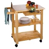 Kitchen Cart with Cutting Board, Knife Block and Shelves-Beech by 