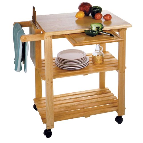 Kitchen Cart with Cutting Board, Knife Block and Shelves-Beech