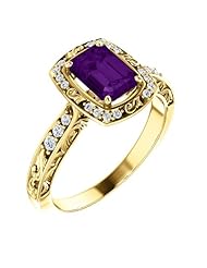 18K Yellow Gold 7.00x5.00mm Emerald Cut Amethyst and Diamond Ring -- LIFETIME WARRANTY