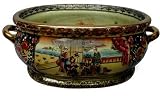 Oriental oval porcelain footbath / planter, hand painted with traditional Japanese gold filigree satsuma work
