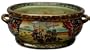 Oriental oval porcelain footbath / planter, hand painted with traditional Japanese gold filigree satsuma work